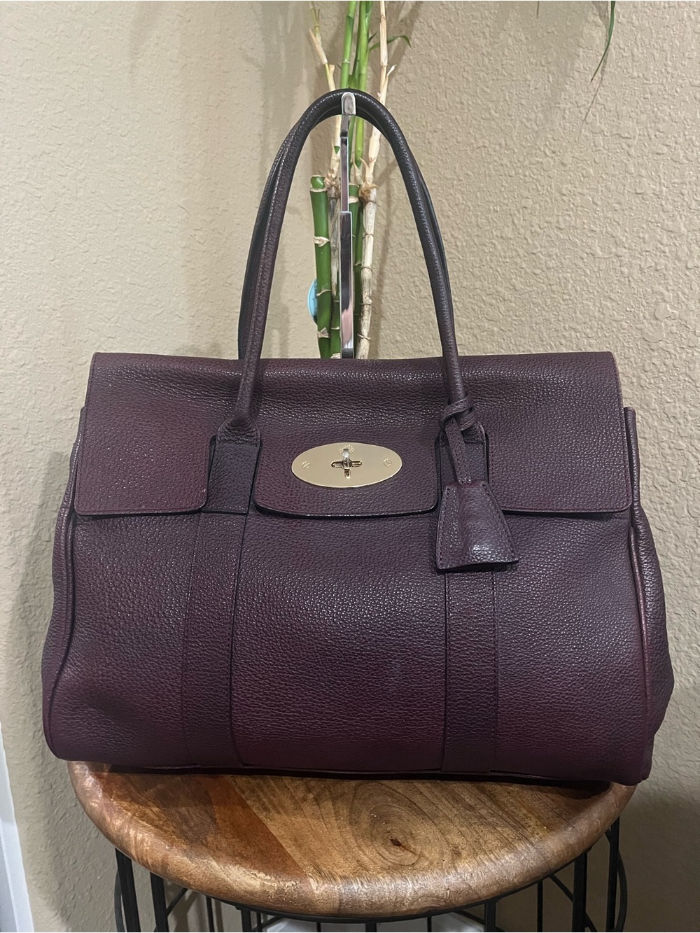 MULBERRY AUBERGINE GRAINED LEATHER BAYSWATER